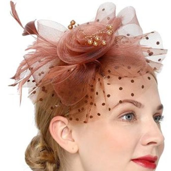 Fascinators Hat for Women Tea Party Headband Kentucky Derby Wedding Flower Brown main image 5